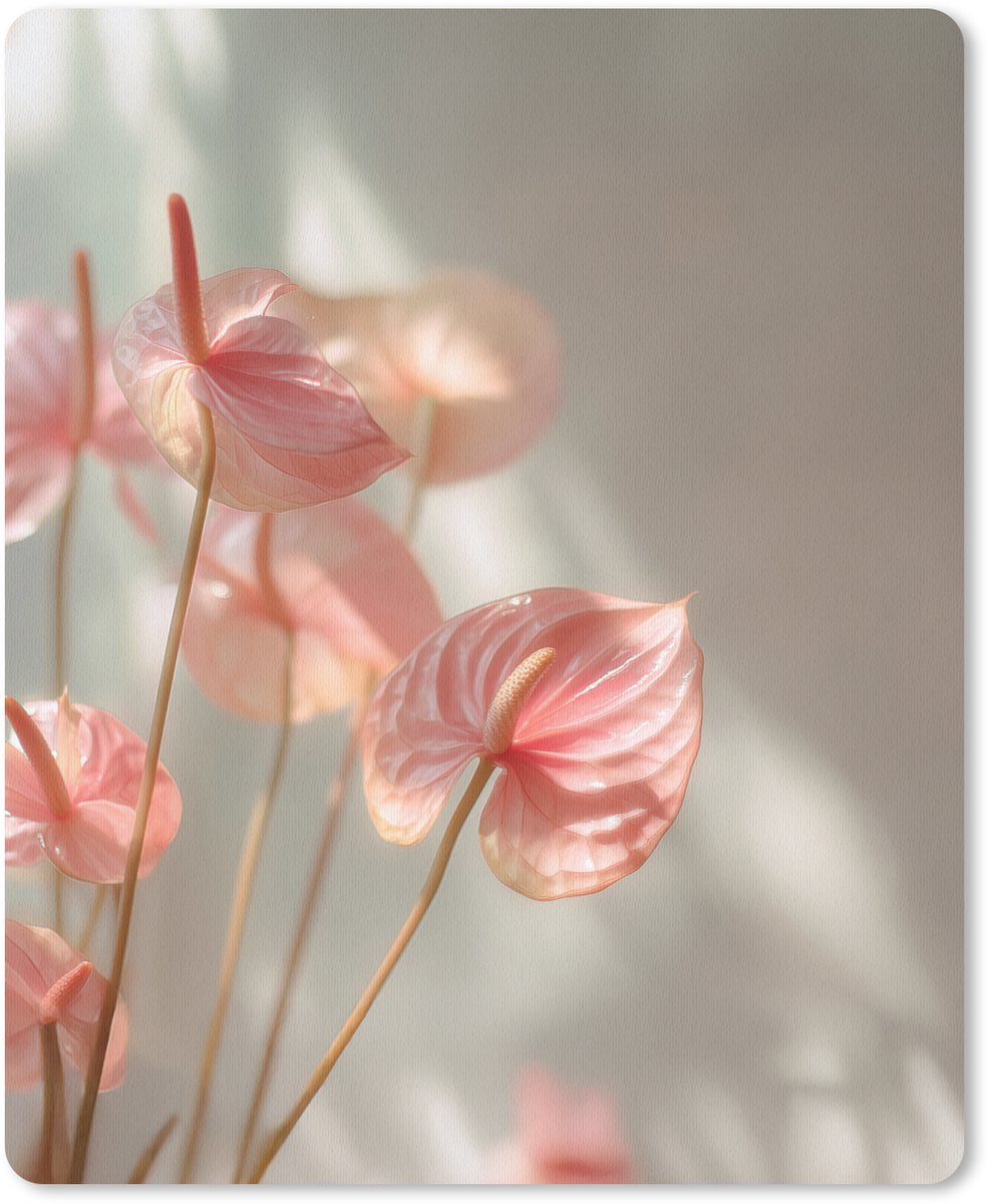 Muismat 19x23 cm - Mousepad Bloemen - Stelen - Roze - Schaduw - Muismatten