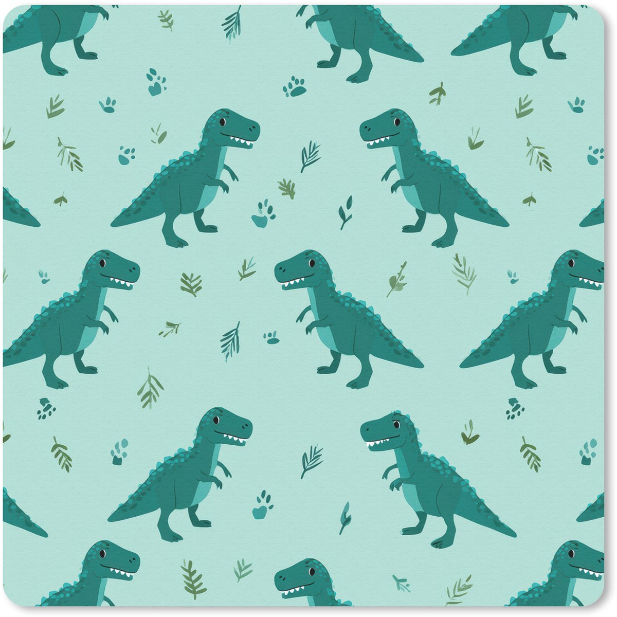 Muismat 30x30 cm - Mousepad Donkergroen - Dinosaurussen - Afdrukken - Bladeren - Muismatten