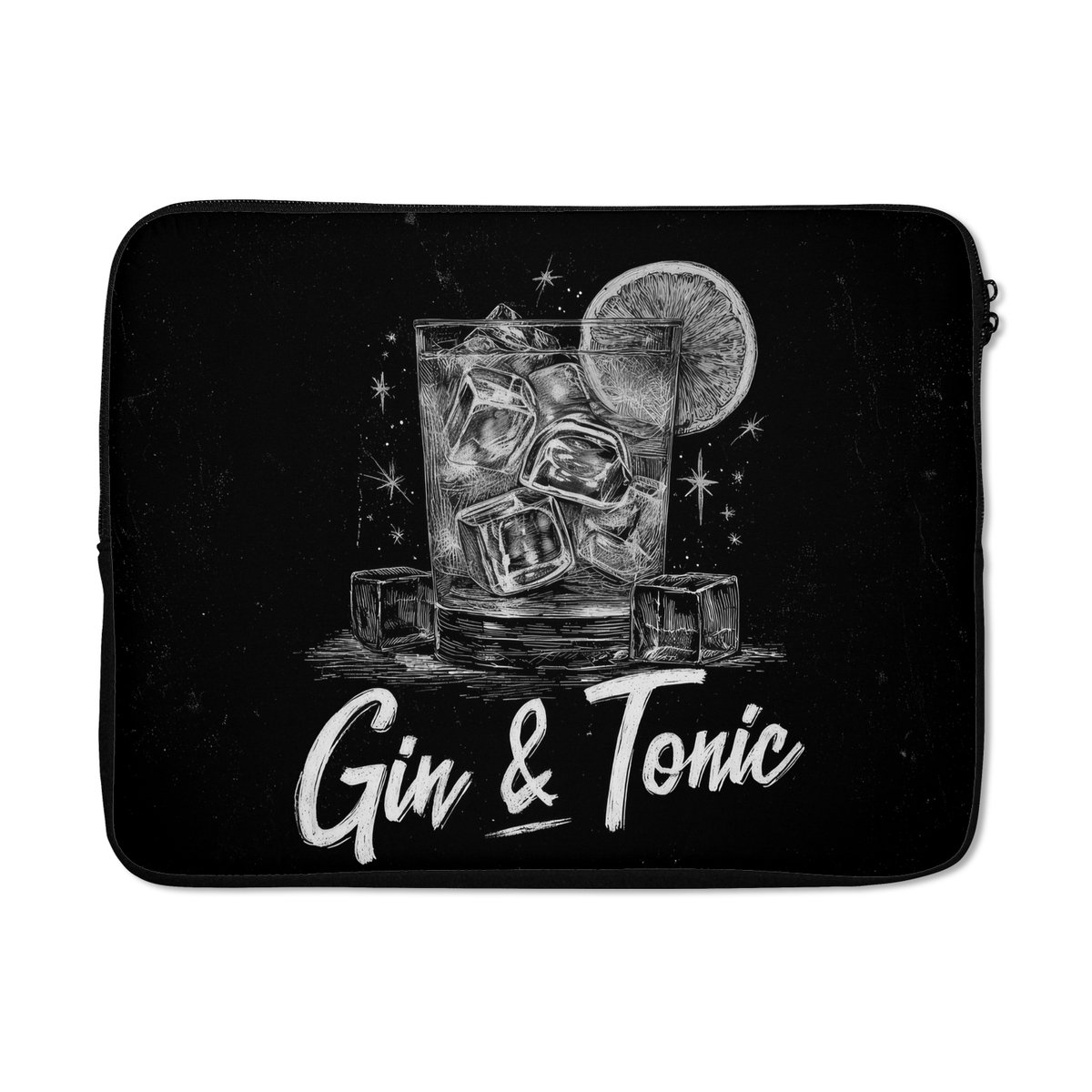 Laptophoes 15.6 inch - Gin en tonic - Glas - Limoen - Ijsblokjes - Laptop sleeve - Binnenmaat 37x26 cm - Zwarte achterkant