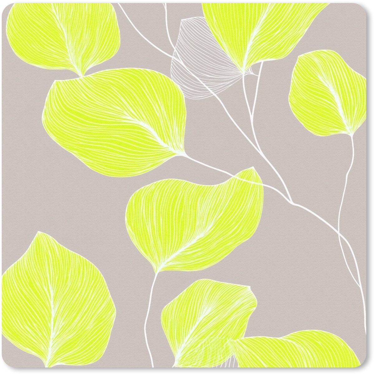 Muismat 30x30 cm - Mousepad Bladeren - Neon - Geel - Lijnen - Muismatten