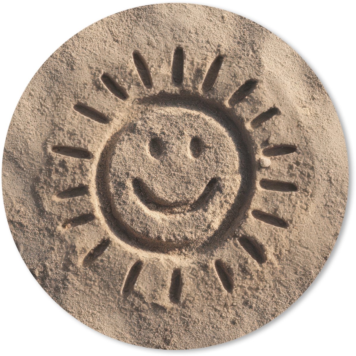 Muismat rond 20x20 cm - Mousepad Gezichtje - Zon - Zand - Getekend - Ronde muismatten