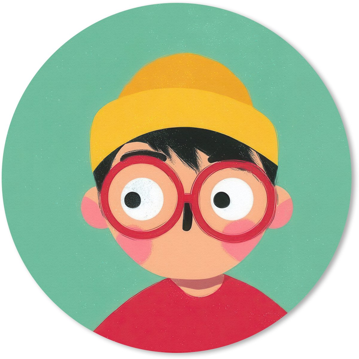 Muismat rond 40x40 cm - Mousepad Jongen - Cartoon - Bril - Muts - Ronde muismatten