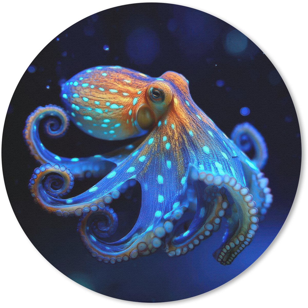 Muismat rond 30x30 cm - Mousepad Octopus - Stippen - Blauw - Zee - Ronde muismatten