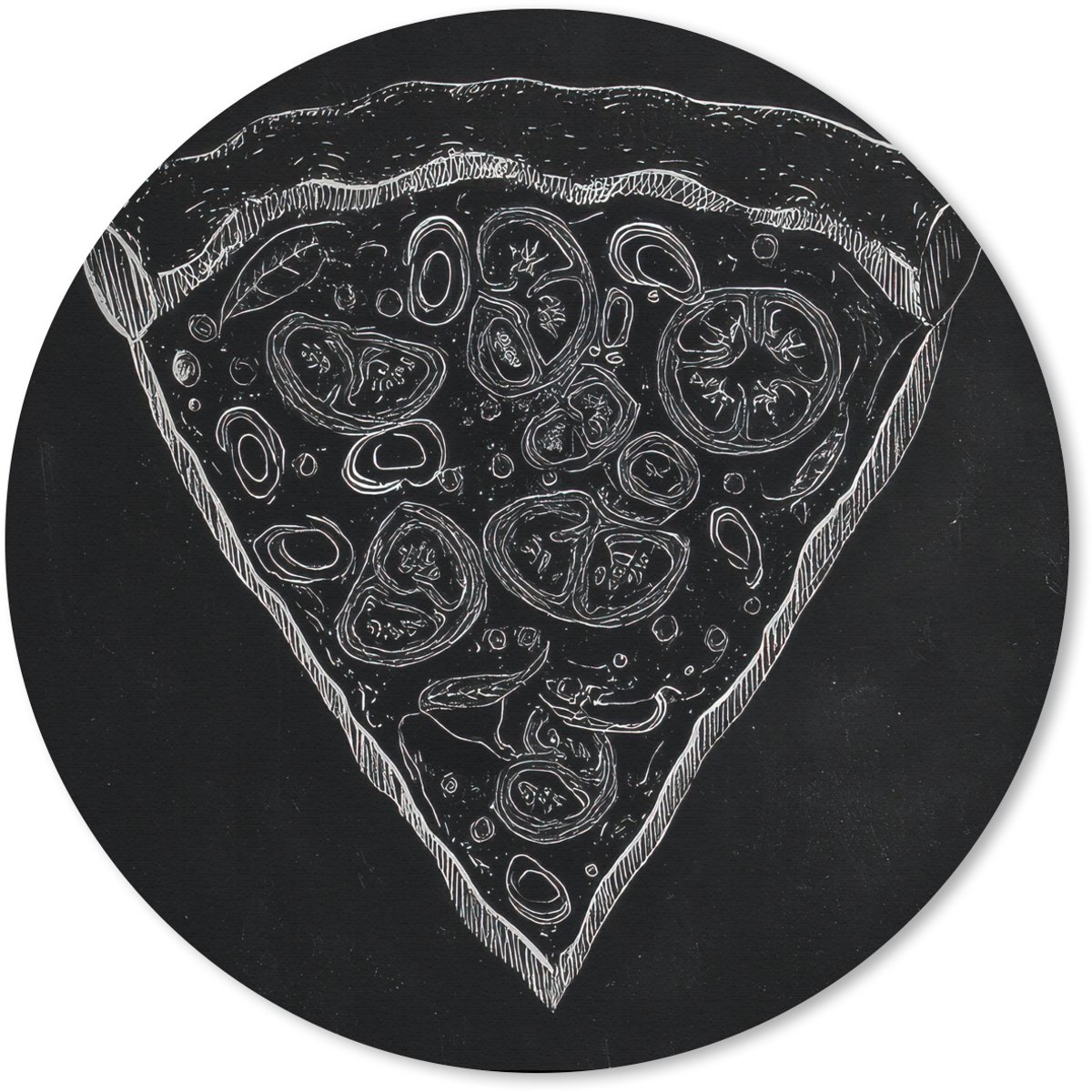 Muismat rond 50x50 cm - Mousepad Pizzapunt - Toppings - Krijttekening - Ronde muismatten