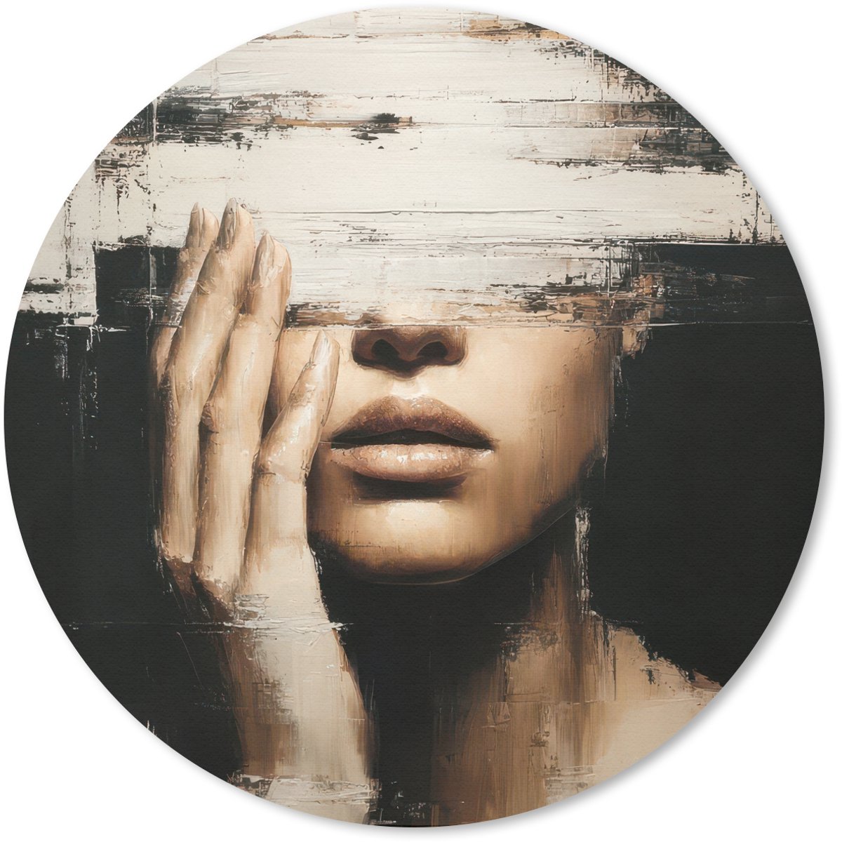 Muismat rond 20x20 cm - Mousepad Hand - Gezicht - Strepen - Abstract - Ronde muismatten