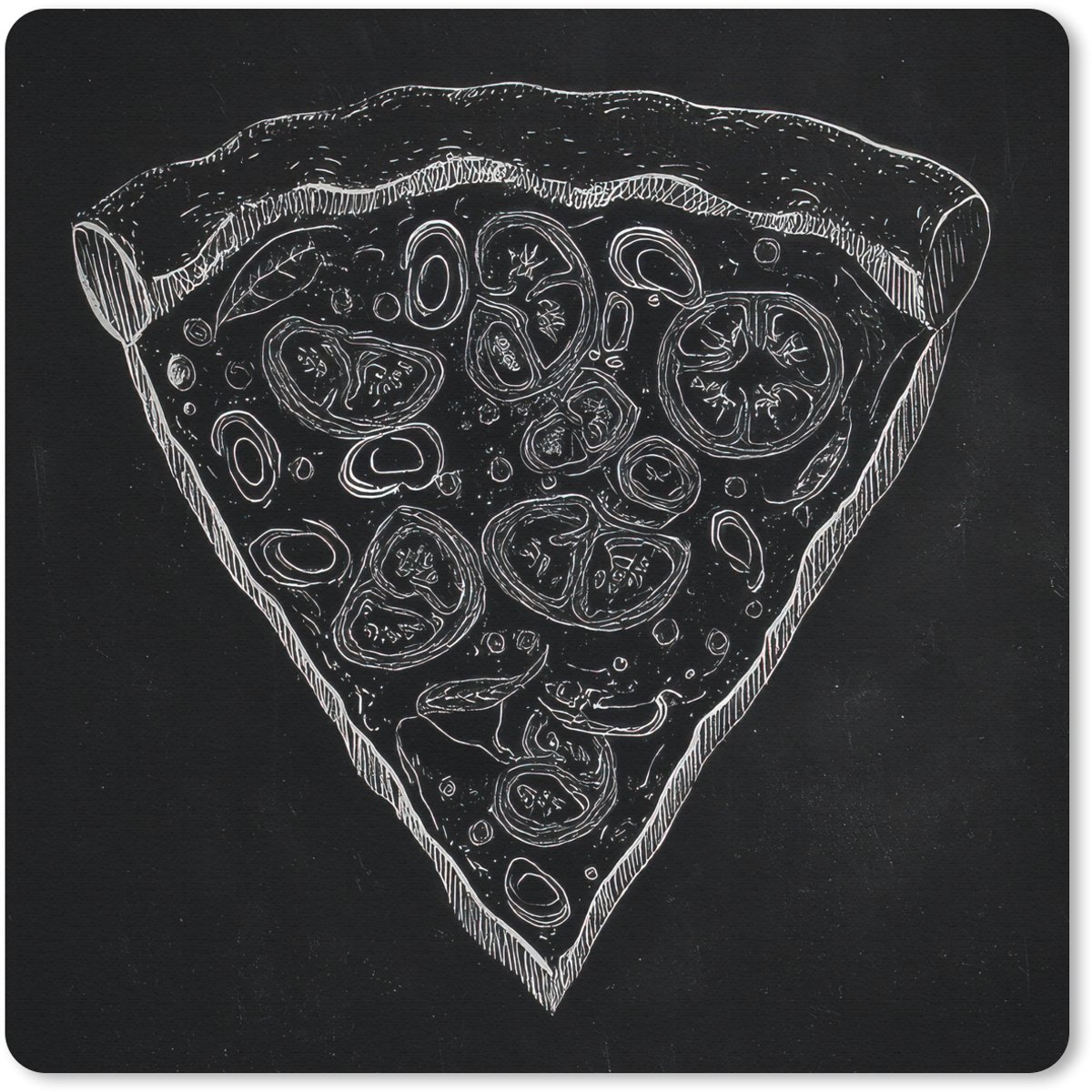 Muismat 30x30 cm - Mousepad Pizzapunt - Toppings - Krijttekening - Muismatten