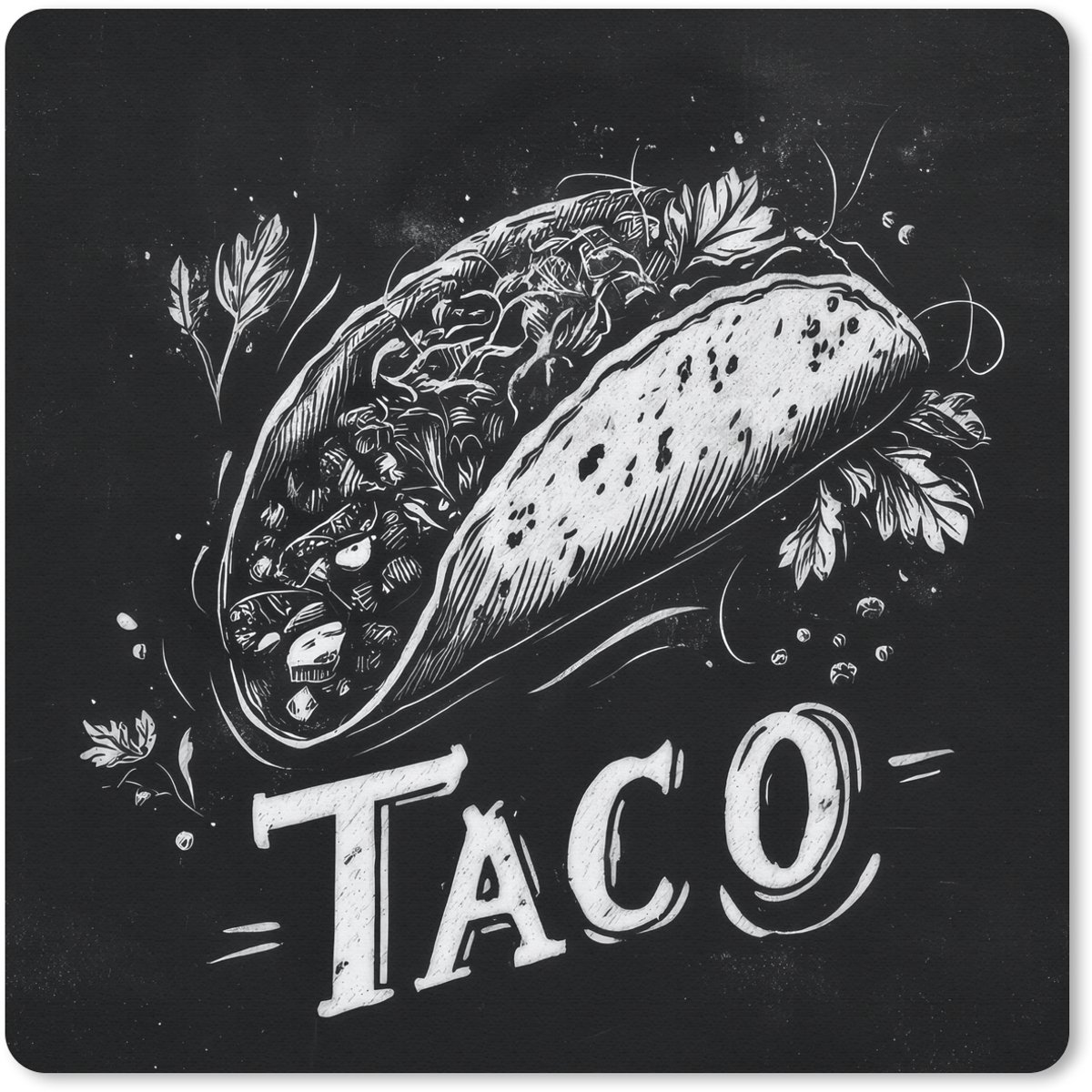 Muismat 20x20 cm - Mousepad Taco - Kruiden - Witte krijtstijl - Tekst - Muismatten