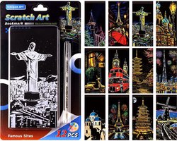 Ainy - Scratch Art Wereldsteden boeklegger | 12 krastekeningen incl kraspen | Kras tekeningen | Schilderen op kleuren kunst kraskaart | hobby & creatief voor volwassenen en kinderen | Knutselen - ontspanningspakket