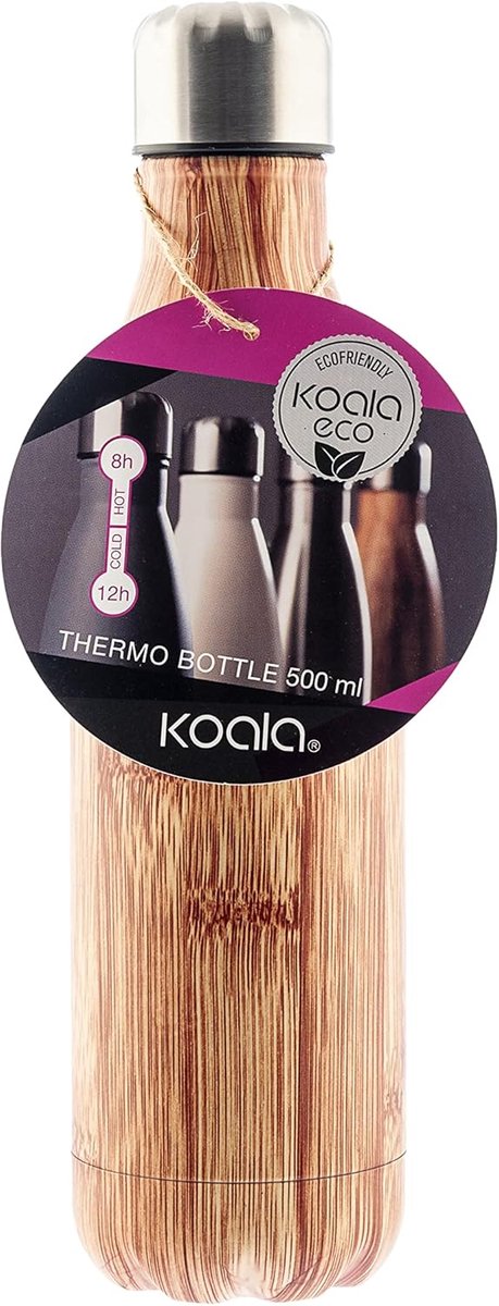 Thermosfles Houtlook 500 ml - Dubbelwandig Roestvrij Staal