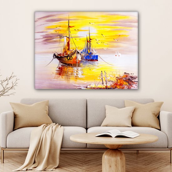 Toile - Peinture - Bateau - Water - Peinture à l'huile - Décoration murale - 120x90 cm - Peintures sur toile - Décoration murale