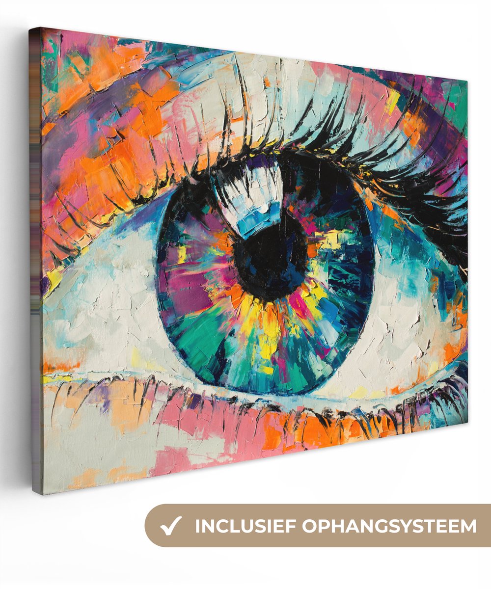 Canvas - Schilderij - Olieverf - Oog - Regenboog - 40x30 cm - Muurdecoratie - Interieur