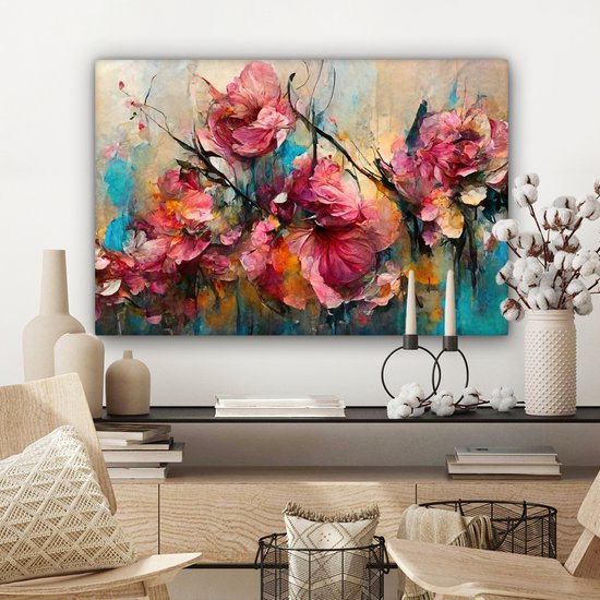 Tableau toile fleurs - Art - Rose - Toile canvas - Peintures sur toile - Décoration salon - Chambre - 60x40 cm - Décoration murale - Photo sur toile - Décoration murale - Décoration chambre