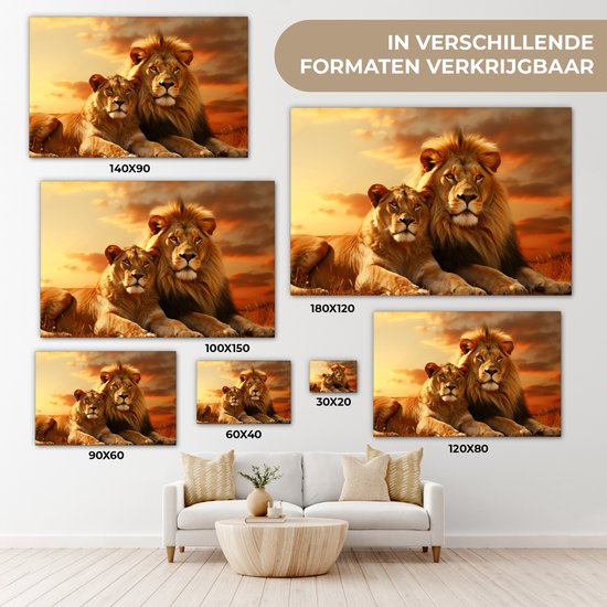 Peinture sur toile 120x80 cm - Lions - Tableaux de salon - Décoration murale animaux