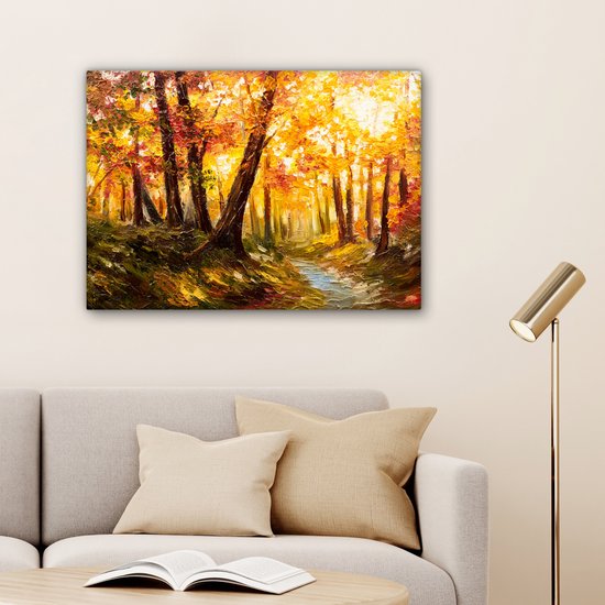 Toile - Peinture - Huile - Automne - Forêt - Oranje - 80x60 cm - Décoration - Intérieur
