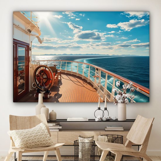 Tableau sur toile Bateau - Water - Mer - Navigation - Montagnes - Soleil - Maritime - 180x120 cm - Décoration murale XXL