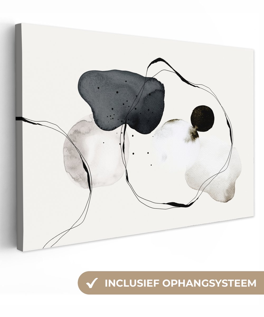 Canvas schilderij 150x100 cm - Wanddecoratie Abstract - Verf - Kunst - Zwart wit - Muurdec