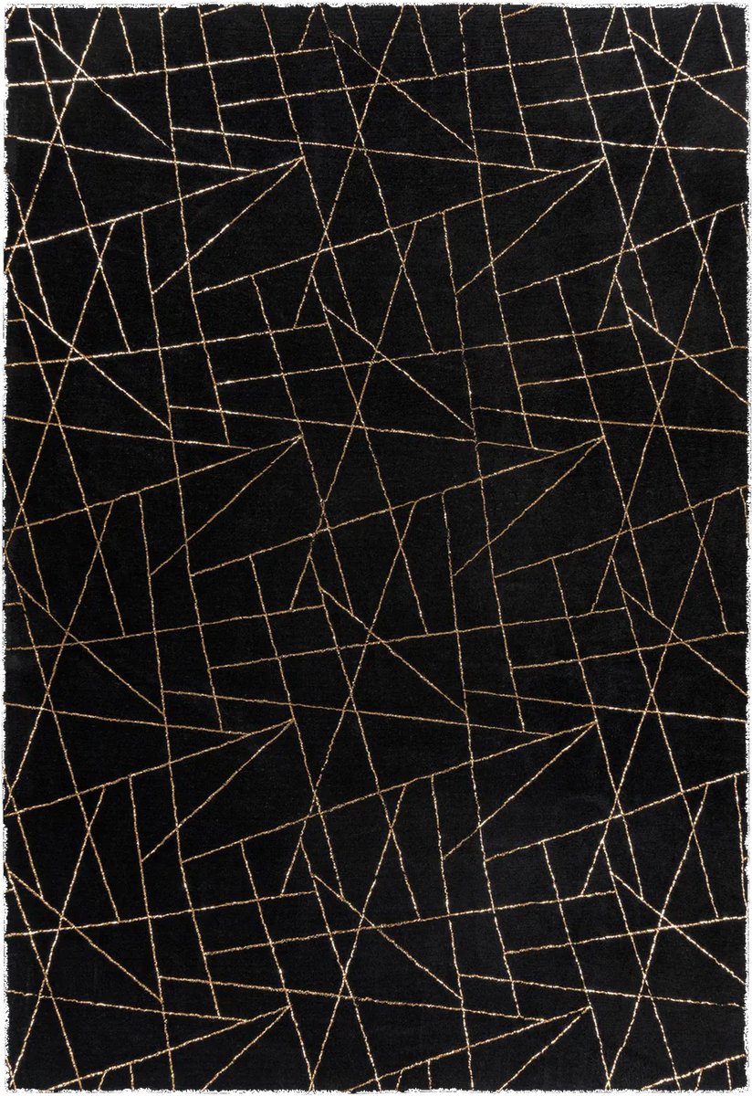 Hoogpolig Vloerkleed | Tapijt | Bijou | Geometrisch | Zwart/Goud | 120x170 cm