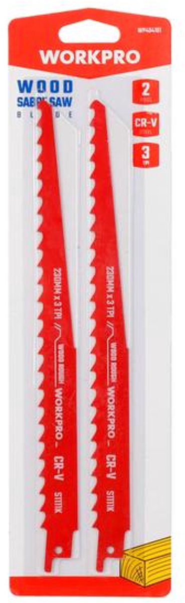 WORKPRO WP404101 – Reciprozaagbladen – Set van 2 – 230 mm – 3 TPI – CR-V – Voor (Hard) Hout & Zwaar Zaagwerk- Extra Lang
