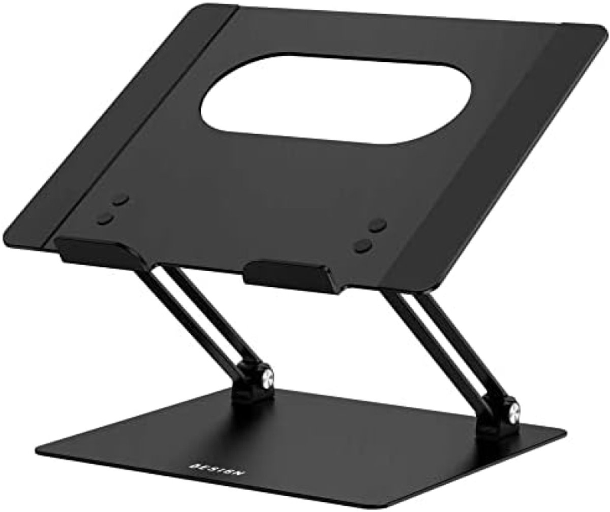 PromoHome Aluminium Laptophouder Ergonomische Verstelbare Notebookstandaard Computerstandaard Compatibel met 10-14 Inch Laptops Zwart