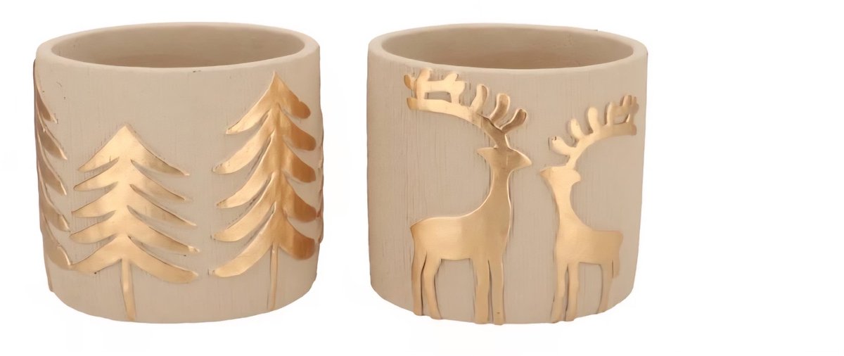 Daan-Kromhout Goldie cozy sand xmas 9x9x8cm - set van 2 Beige