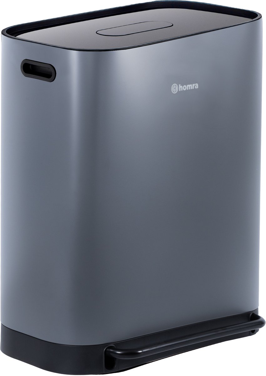 Homra Rockx Prullenbak 60 Liter - Duo Pedaalemmer 2X30L met Geurfilter - RVS Afvalscheidingsprullenbak 2 Vakken - Recycle Afvalbak - Vuilnisbak Keuken afval scheiden - Afvalemmer - Dubbele Prullenbak Grijs