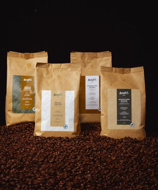 Georgies - Koffie - Koffiebonen Proefpakket - Premium Bonen - 2 kg Café Explorer – Signature & Single Origin - 4x500g (koffiebonen 2kg) – 100% Arabica & Robusta – Vers Gebrande Espresso & Filter Koffiebonen – Premium RFA Koffiebonen