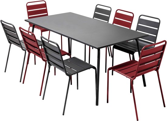 Oviala - Ensemble de jardin avec table et 8 chaises en métal violet - Palavas