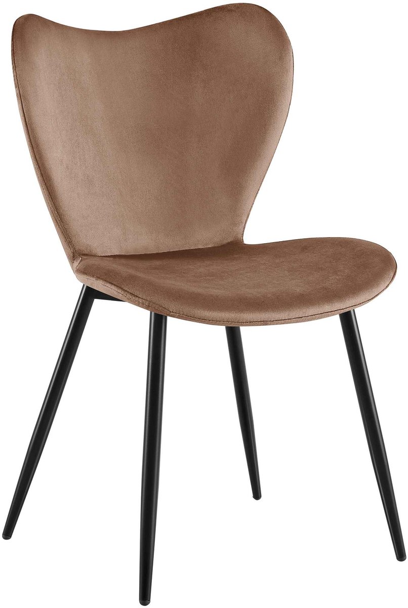 CLP Maika Eetkamerstoel - klassiek - keukenstoel - met rugleuning en zwart metalen frame - maximaal 150 kg - Fluweel/bruin