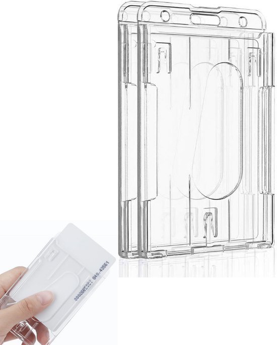 verticale badgehouder - voor 2 kaarten - met duimgleuf - harde transparante pc-hoes - beschermhoes - Kaarthouder Pasjes - Kaarthouder - Pajeshouder - voor kantoor, school-ID's, creditcards, rijbewijzen en passen - 2-pack