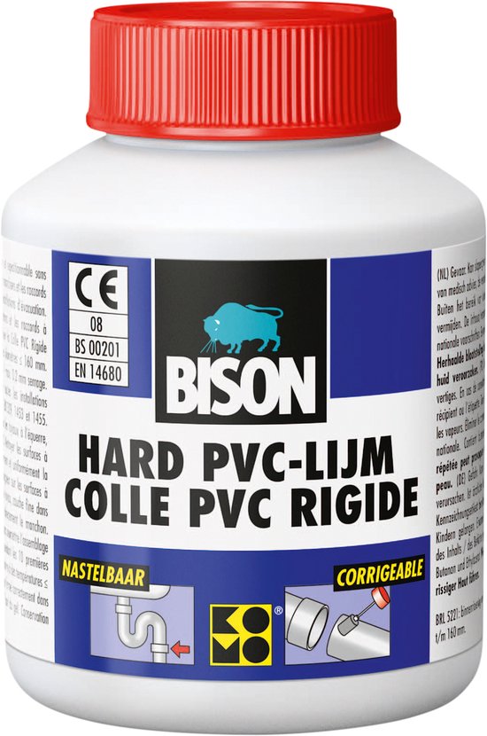 Bison Hard PVC-Lijm Flacon 100 ml, corrrigeerbare, vloeibare THF-vrije hard PVC-lijm, geschikt voor allerlei klussen met PVC buizen tot een diameter van 16 cm