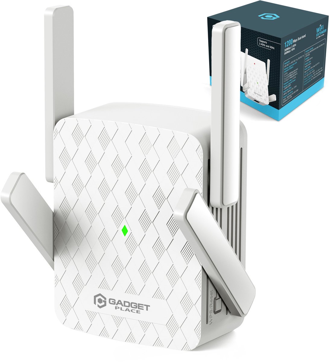Gadgetplace WiFi Versterker Stopcontact - 1200Mbps - WPS Knop - 5Ghz + 2.4Ghz Dual Band - WiFi Booster - Wifi Repeater