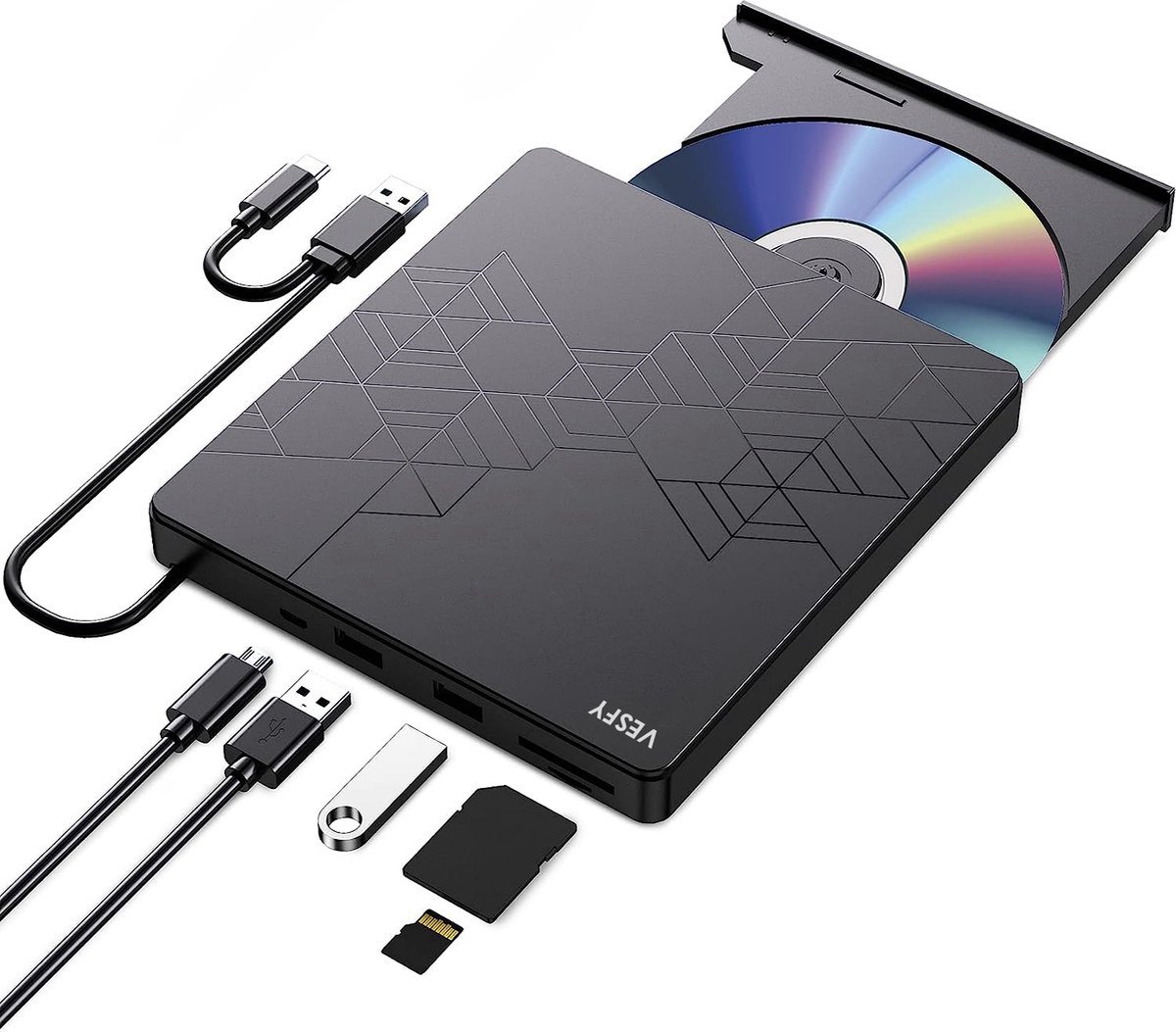 Vesfy Externe DVD/CD Speler en Brander - Compatibel met Windows, Mac en Linux - USB 3.0 Hoge Snelheid