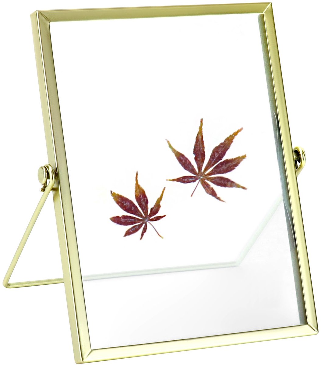 Gouden Glazen Fotolijst 20x15 cm – Dubbelzijdig – Metalen Rand – Elegante Decoratie