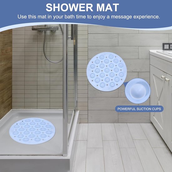 Douchemat - Antislipmat - TPE - Badmat - met Zuignappen - met Afvoergaten - Rond - voor Douche, Badkamer, Badkuipen - 30CM - Blauw