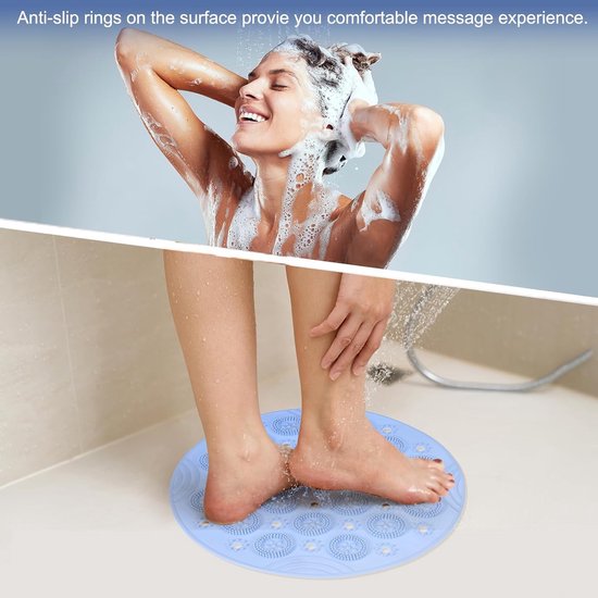 Douchemat - Antislipmat - TPE - Badmat - met Zuignappen - met Afvoergaten - Rond - voor Douche, Badkamer, Badkuipen - 30CM - Blauw