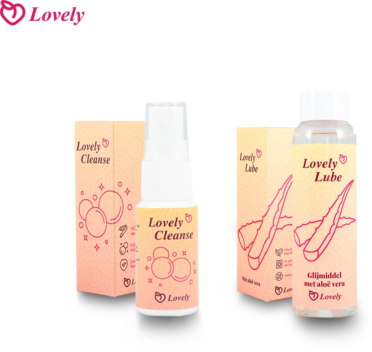 Lovely Lube, Lovely Cleanse- Natuurlijk Glijmiddel, Waterbasis met Aloe Vera, Latex Veilig, Hydraterend & Huidvriendelijk-240 ML, Antibacteriële Seksspeeltjes Reiniger, Toy Cleaner Spray, Huidvriendelijk & Veilig,Grondige Reiniging,20 ML
