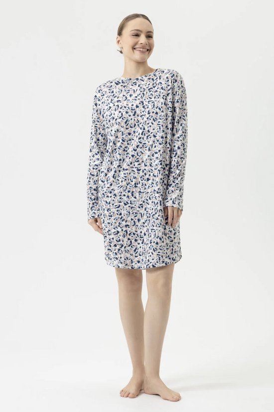 Mey Dames Slaapkleed – Soft Leo – Lange Mouw – 100% Katoen – Deep Marine - 48