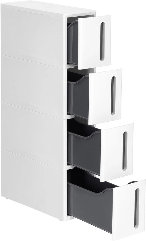 Desserte extensible grise - Meuble de cuisine étroit sur roulettes - 4 grands tiroirs - 45x17x83 cm - Plastique PP - Peu encombrant - Mobile et pratique - Salle de bain, Cuisine et salon - Montage facile