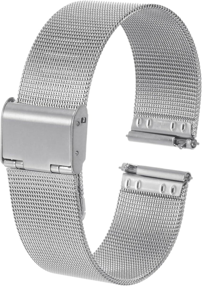 Roestvrij stalen mesh horlogeband 22 mm met snelsluiting en verstelbare metalen armband in zilverkleur voor mannen en vrouwen