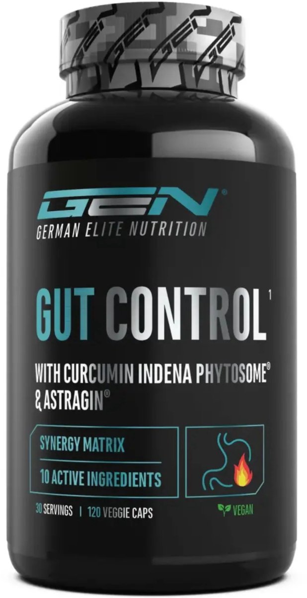 GEN Gut Control - Darmbalans Supplement - 120 Capsules - 10 Actieve Ingrediënten met Meriva® Curcumin & AstraGin® - Synergy Matrix – Met Vitamine B2 voor normale slijmvliezen - Hoge Kwaliteit - Veganistisch