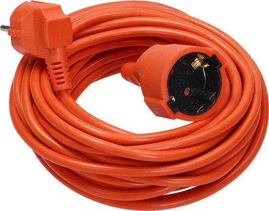 Câble d'extension orange de 30 mètres avec prise et prise femelle.