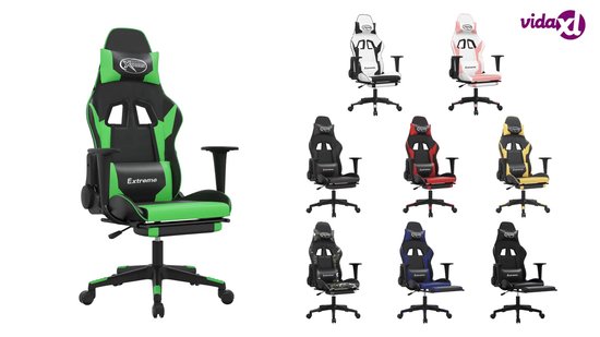 vidaXL Chaise de jeu de Massage avec repose-pieds Cuir artificiel Noir/Or