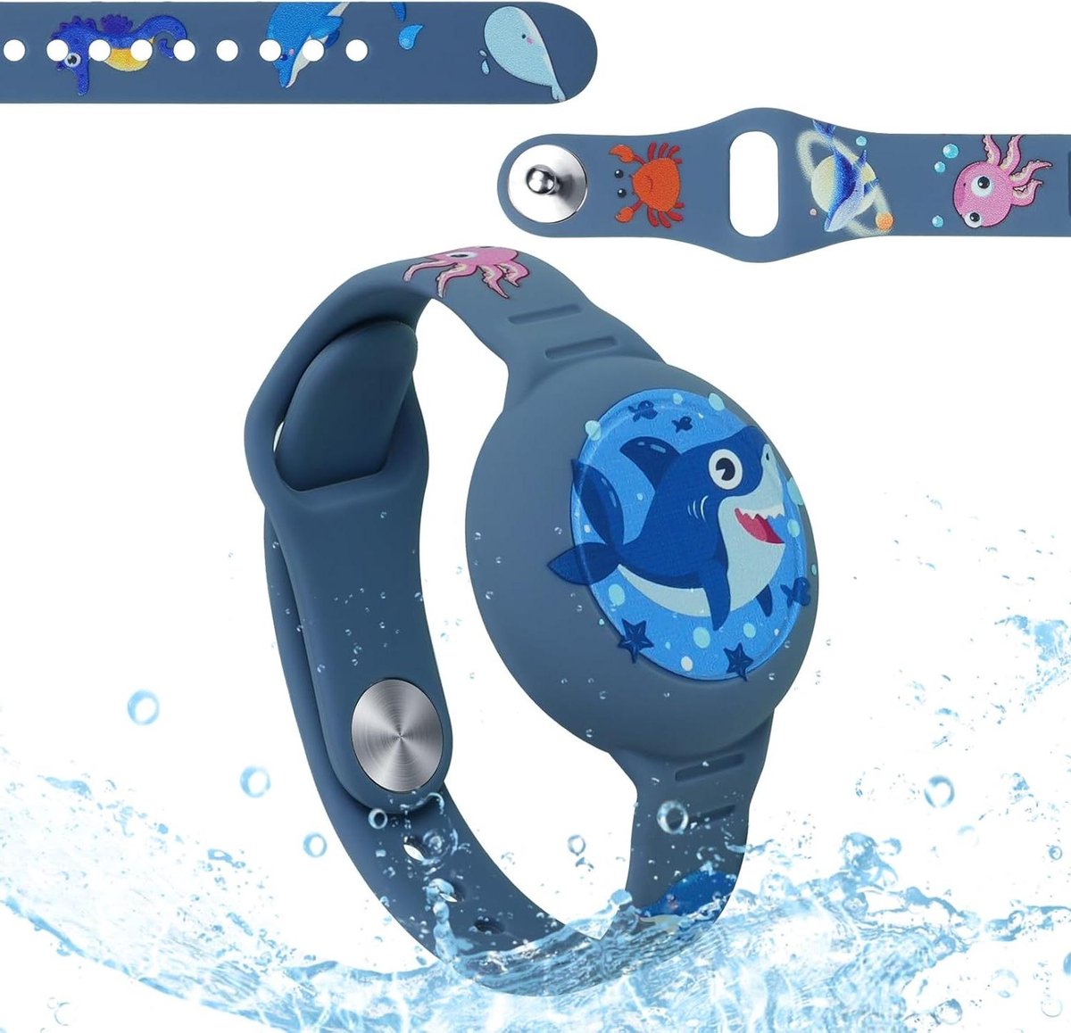 Brenzoos - Horlogeband compatibel met tracker siliconen armband beschermhoes - blauwe haai design voor AirTag