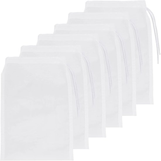 Tissu de tamisage - 6 pièces - Tissu d'ortie - Tamis de passage - Sac de lait de noix - Tissu de tamisage - Sac filtrant de lait de soja - Tissu de passage - Fabriqué en nylon - Réutilisable - 100 mesh - 20*30cm - blanc