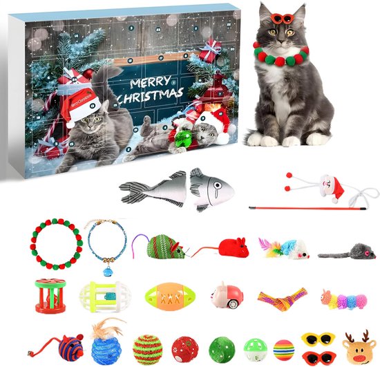Christmas Cat Advent Calendar 2025 - 24 PCS Advent Calendar for Cats - Katten Adventskalender - Adventskalender - Katten Speelgoed - Kerstmis Cadeau - Kerstmis Aftellen - Christmas Cat Blind Box Feather Toys for Cats