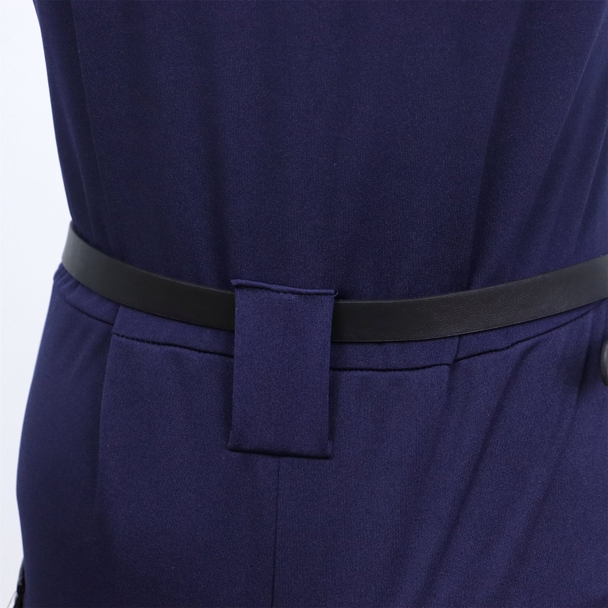 Joya Party® Verkleedpak Sexy Politie Agente Dames | Navy Blauwe stretch jumpsuit met leren details | Politiepet + Riem + Tasje + Handboeien | Verkleedkleding Volwassenen Halloween en Carnaval Vrouw | — afbeelding 4
