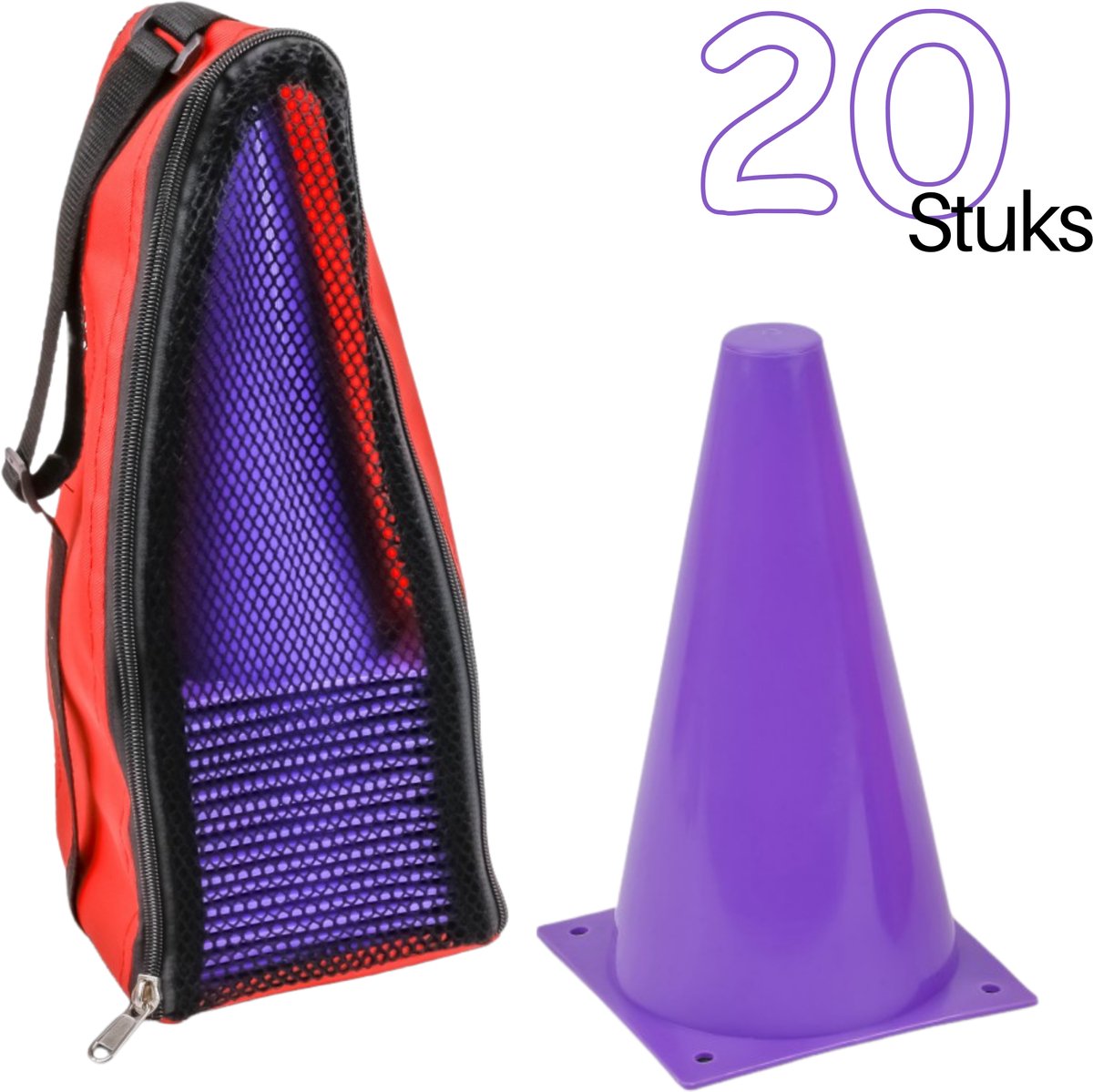 Paarse Pionnen 20 stuks - 23 cm Sport pionnen - Pylonen in Tas