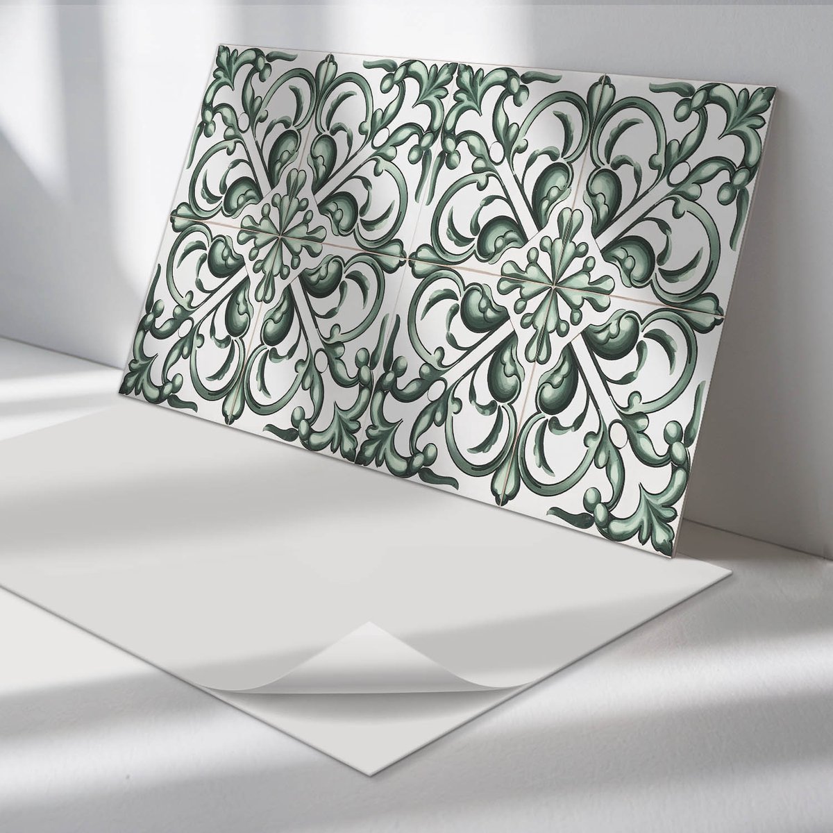 Wallfluent Vinyl Tegels - Plantenpatroon in Symmetrie Wand PVC Tegels - 40 cm x 20 cm - Groente Vinyl Tegels - 10 stuks - Rechthoek PVC Tegels - Texturen Plaktegels - Vinyl Tegels Zelfklevend - Plaktegels Keuken en Badkamer