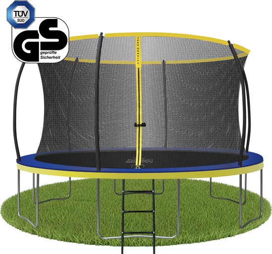 Zero Gravity Trampoline 427cm met opvouwbaar veiligheidsnet • TÜV GS • Gratis ladder & grondanker • 150kg draagvermogen • Outdoor weerbestendig • Voor kinderen & volwassenen • Rond • Ultima 4 Fun Edition