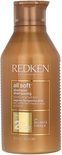 Bouteille dorée Redken All Soft shampooing avec étiquette dorée et texte '2% complexe hydratant'. 300 ml.